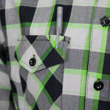 MMCC Men's Radioactive Black Gray Green Plaid Long Sleeve Flannel Shirt - Button-Up - MMC11602