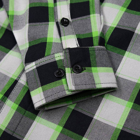 Radioactive Men's Black Gray Green Plaid Flannel Shirt - 100% Cotton Long Sleeve Button-Up - MMC11602
