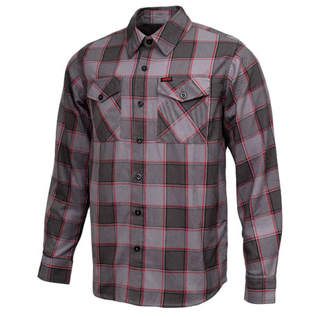MMCC Men's The Shadow Grey Red Plaid Flannel Shirt - 100% Cotton with Microfiber Wipe Panel - MMC11603
