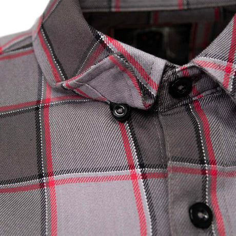 MMCC Men's The Shadow Grey Red Plaid Flannel Shirt - 100% Cotton with Microfiber Wipe Panel - MMC11603