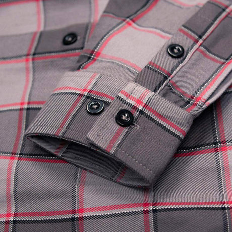 MMCC Men's The Shadow Grey Red Plaid Flannel Shirt - 100% Cotton with Microfiber Wipe Panel - MMC11603