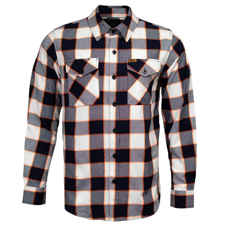 MMCC Men's Alpha Navy White Orange Plaid Flannel Shirt - 100% Cotton with Microfiber Wipe Panel - MMC11604