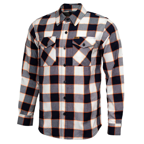MMCC Men's Alpha Navy White Orange Plaid Flannel Shirt - 100% Cotton with Microfiber Wipe Panel - MMC11604