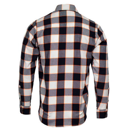 MMCC Men's Alpha Navy White Orange Plaid Flannel Shirt - 100% Cotton with Microfiber Wipe Panel - MMC11604