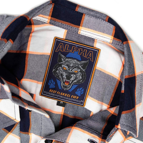 MMCC Men's Alpha Navy White Orange Plaid Flannel Shirt - 100% Cotton with Microfiber Wipe Panel - MMC11604