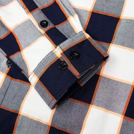 MMCC Men's Alpha Navy White Orange Plaid Flannel Shirt - 100% Cotton with Microfiber Wipe Panel - MMC11604