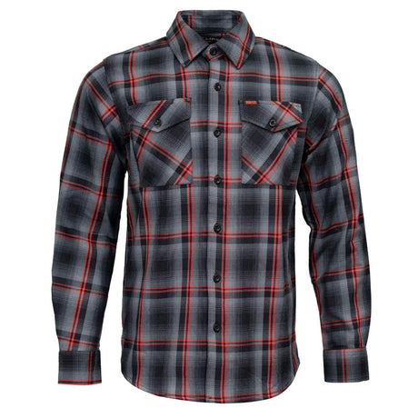 MMCC Men's Eclipse Grey Black Red Plaid Flannel Shirt - 100% Cotton with Microfiber Wipe Panel -MMC11605
