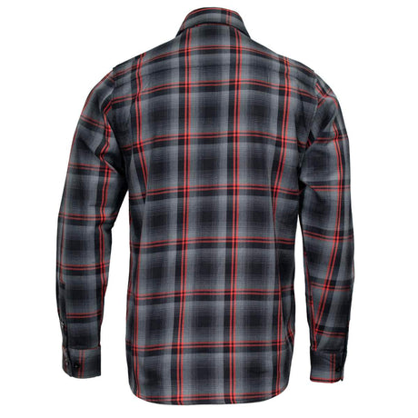 MMCC Men's Eclipse Grey Black Red Plaid Flannel Shirt - 100% Cotton with Microfiber Wipe Panel -MMC11605