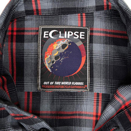 MMCC Men's Eclipse Grey Black Red Plaid Flannel Shirt - 100% Cotton with Microfiber Wipe Panel -MMC11605