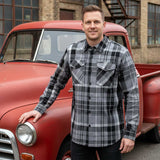 MMCC Men's Mastodon Grey Black White Plaid Flannel Shirt - 100% Cotton with Microfiber Wipe Panel - MMC11606
