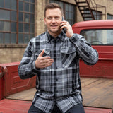 MMCC Men's Mastodon Grey Black White Plaid Flannel Shirt - 100% Cotton with Microfiber Wipe Panel - MMC11606