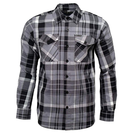 MMCC Men's Mastodon Grey Black White Plaid Flannel Shirt - 100% Cotton with Microfiber Wipe Panel - MMC11606