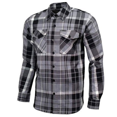 MMCC Men's Mastodon Grey Black White Plaid Flannel Shirt - 100% Cotton with Microfiber Wipe Panel - MMC11606
