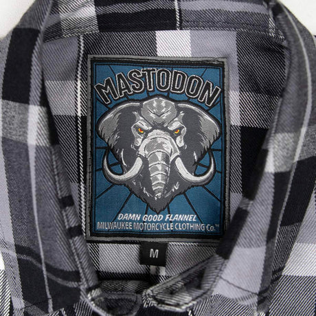 MMCC Men's Mastodon Grey Black White Plaid Flannel Shirt - 100% Cotton with Microfiber Wipe Panel - MMC11606