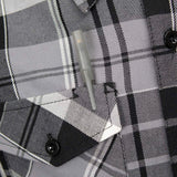 MMCC Men's Mastodon Grey Black White Plaid Flannel Shirt - 100% Cotton with Microfiber Wipe Panel - MMC11606