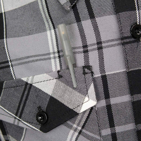 MMCC Men's Mastodon Grey Black White Plaid Flannel Shirt - 100% Cotton with Microfiber Wipe Panel - MMC11606