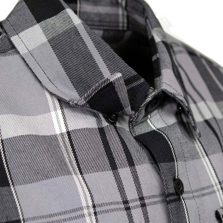 MMCC Men's Mastodon Grey Black White Plaid Flannel Shirt - 100% Cotton with Microfiber Wipe Panel - MMC11606