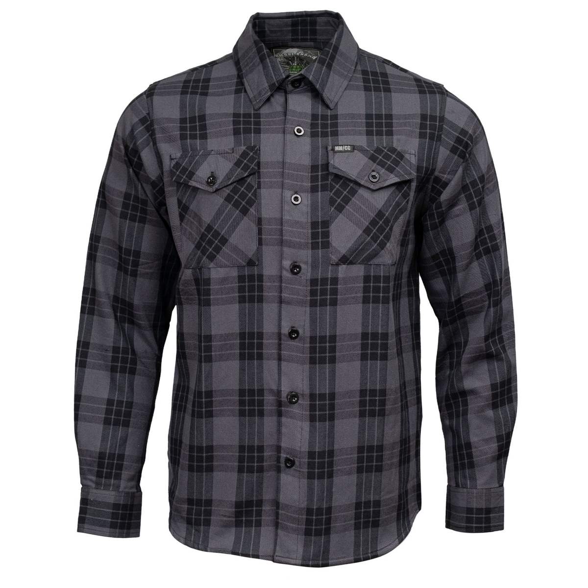 Men's "Smoke Screen" Grey/Black Plaid Flannel Shirt - Cotton Button Up Workwear - MMC11607