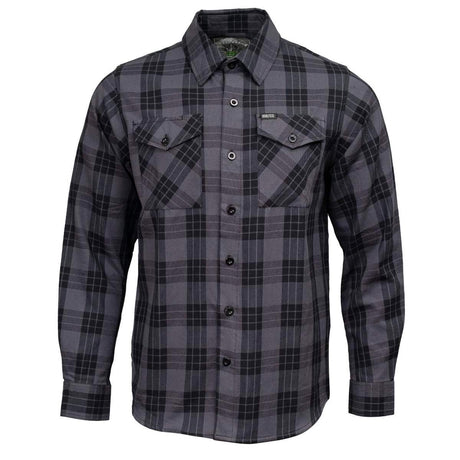 MMCC Men's Smoke Screen Grey Black Plaid Flannel Shirt - 100% Cotton with Microfiber Wipe Panel - MMC11607