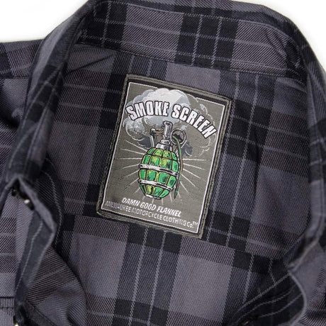 MMCC Men's Smoke Screen Grey Black Plaid Flannel Shirt - 100% Cotton with Microfiber Wipe Panel - MMC11607