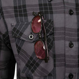 MMCC Men's Smoke Screen Grey Black Plaid Flannel Shirt - 100% Cotton with Microfiber Wipe Panel - MMC11607