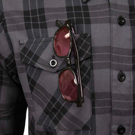 MMCC Men's Smoke Screen Grey Black Plaid Flannel Shirt - 100% Cotton with Microfiber Wipe Panel - MMC11607