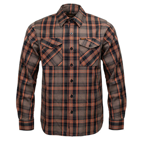 MMCC Men's Brimstone Plaid Black Orange Tan Flannel Shirt - 100% Cotton with Microfiber Wipe Panel - MMC11608