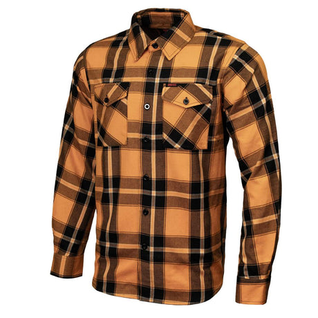Deadbolt Men's Mustard Black White Plaid Flannel Shirt - 100% Cotton with Microfiber Wipe Panel - MMC11620