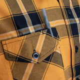 MMCC Deadbolt Men's Mustard Black White Plaid Flannel Shirt - 100% Cotton with Microfiber Wipe Panel - MMC11620