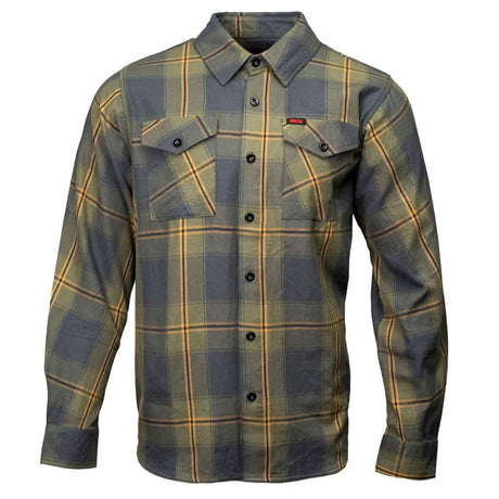 Garrison Men's Olive Gray Black Plaid Flannel Shirt - 100% Cotton Long Sleeve Button-Up - MMC11621