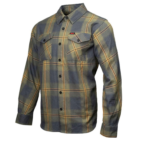 Garrison Men's Olive Gray Black Plaid Flannel Shirt - 100% Cotton Long Sleeve Button-Up - MMC11621