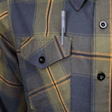 Garrison Men's Olive Gray Black Plaid Flannel Shirt - 100% Cotton Long Sleeve Button-Up - MMC11621