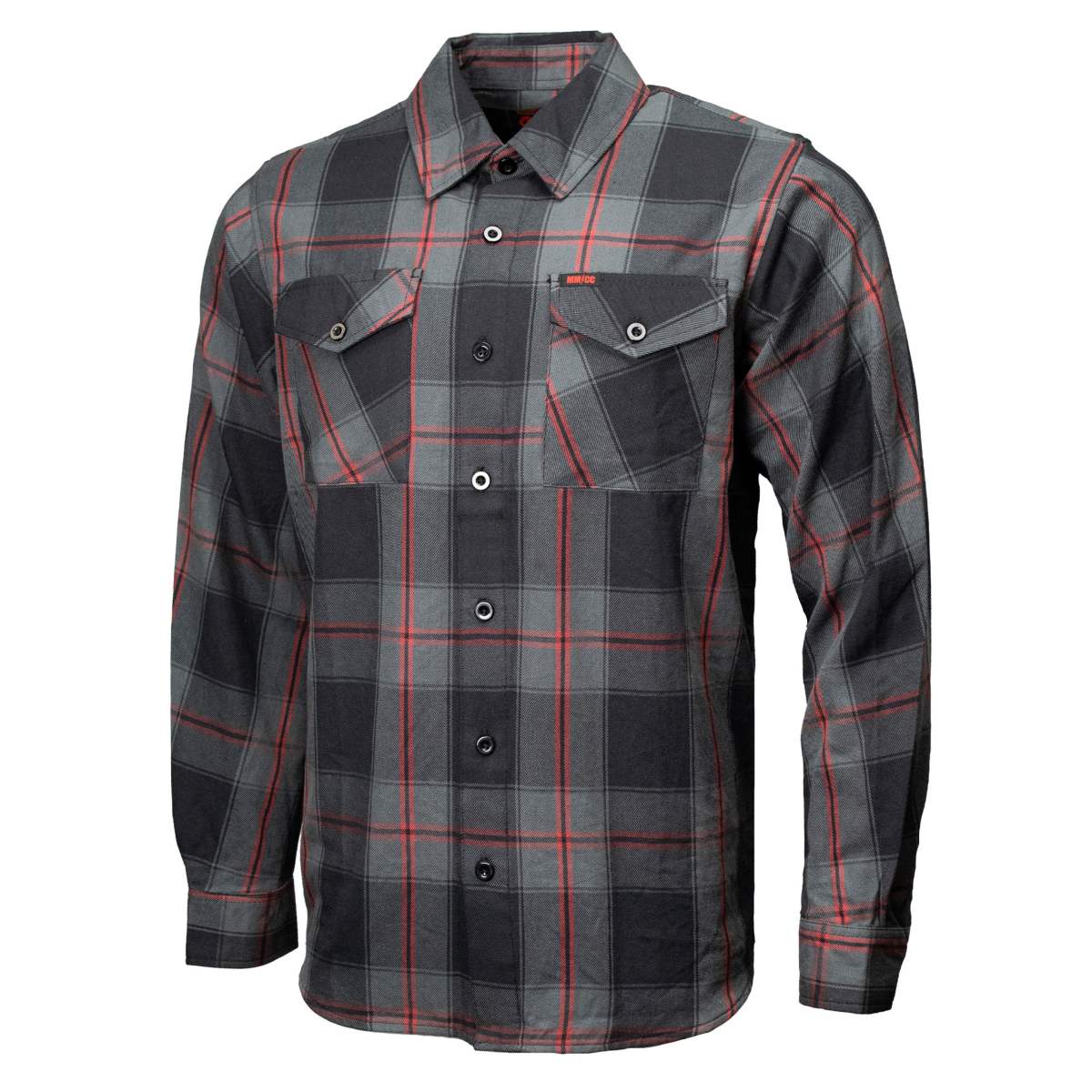 Blackout Men's Black Gray Red Plaid Flannel Shirt - 100% Cotton Long Sleeve Button-Up - MMC11622