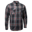MMCC Blackout Men's Black Gray Red Plaid Flannel Shirt - 100% Cotton Long Sleeve Button-Up - MMC11622