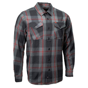 MMCC Blackout Men's Black Gray Red Plaid Flannel Shirt - 100% Cotton Long Sleeve Button-Up - MMC11622