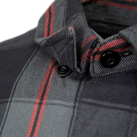 Blackout Men's Black Gray Red Plaid Flannel Shirt - 100% Cotton Long Sleeve Button-Up - MMC11622