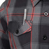 MMCC Blackout Men's Black Gray Red Plaid Flannel Shirt - 100% Cotton Long Sleeve Button-Up - MMC11622