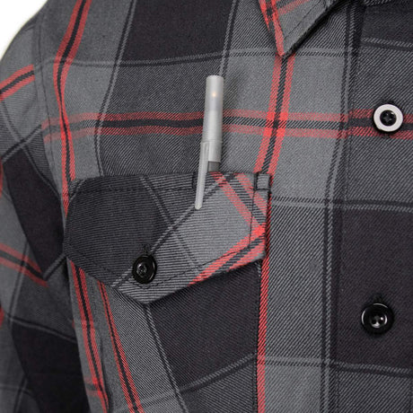 MMCC Blackout Men's Black Gray Red Plaid Flannel Shirt - 100% Cotton Long Sleeve Button-Up - MMC11622