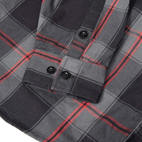 Blackout Men's Black Gray Red Plaid Flannel Shirt - 100% Cotton Long Sleeve Button-Up - MMC11622
