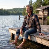 MMCC Burnline Men's Black Gray Orange Plaid Flannel Shirt - 100% Cotton Long Sleeve Button-Up - MMC11623