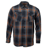 Burnline Men's Black Gray Orange Plaid Flannel Shirt - 100% Cotton Long Sleeve Button-Up - MMC11623
