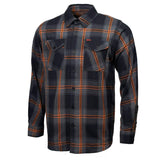 Burnline Men's Black Gray Orange Plaid Flannel Shirt - 100% Cotton Long Sleeve Button-Up - MMC11623