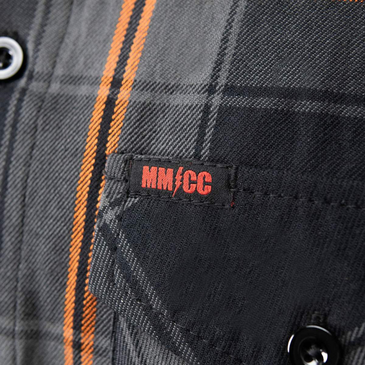MMCC Burnline Men's Black Gray Orange Plaid Flannel Shirt - 100% Cotton Long Sleeve Button-Up - MMC11623
