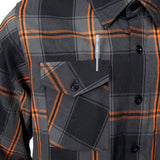 MMCC Burnline Men's Black Gray Orange Plaid Flannel Shirt - 100% Cotton Long Sleeve Button-Up - MMC11623