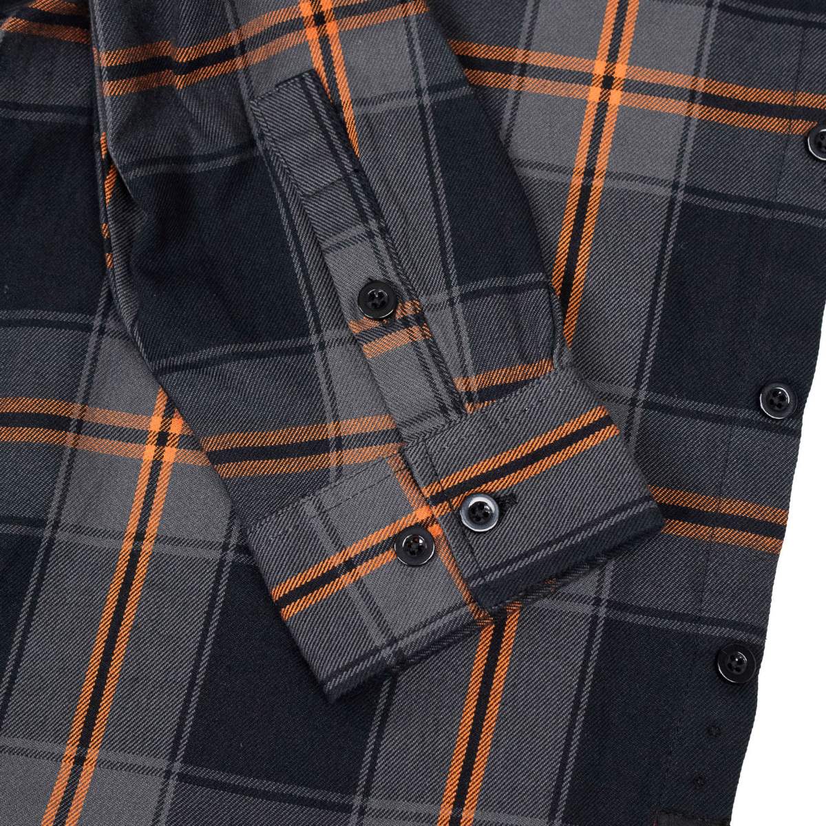 Burnline Men's Black Gray Orange Plaid Flannel Shirt - 100% Cotton Long Sleeve Button-Up - MMC11623
