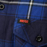 MMCC Blue Wire Men's Navy Blue White Plaid Flannel Shirt - 100% Cotton Long Sleeve Button-Up - MMC11624