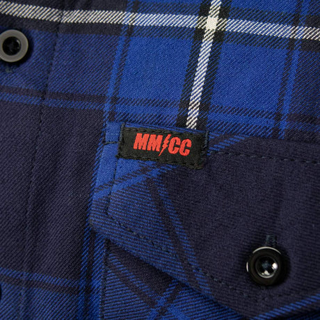 MMCC Blue Wire Men's Navy Blue White Plaid Flannel Shirt - 100% Cotton Long Sleeve Button-Up - MMC11624