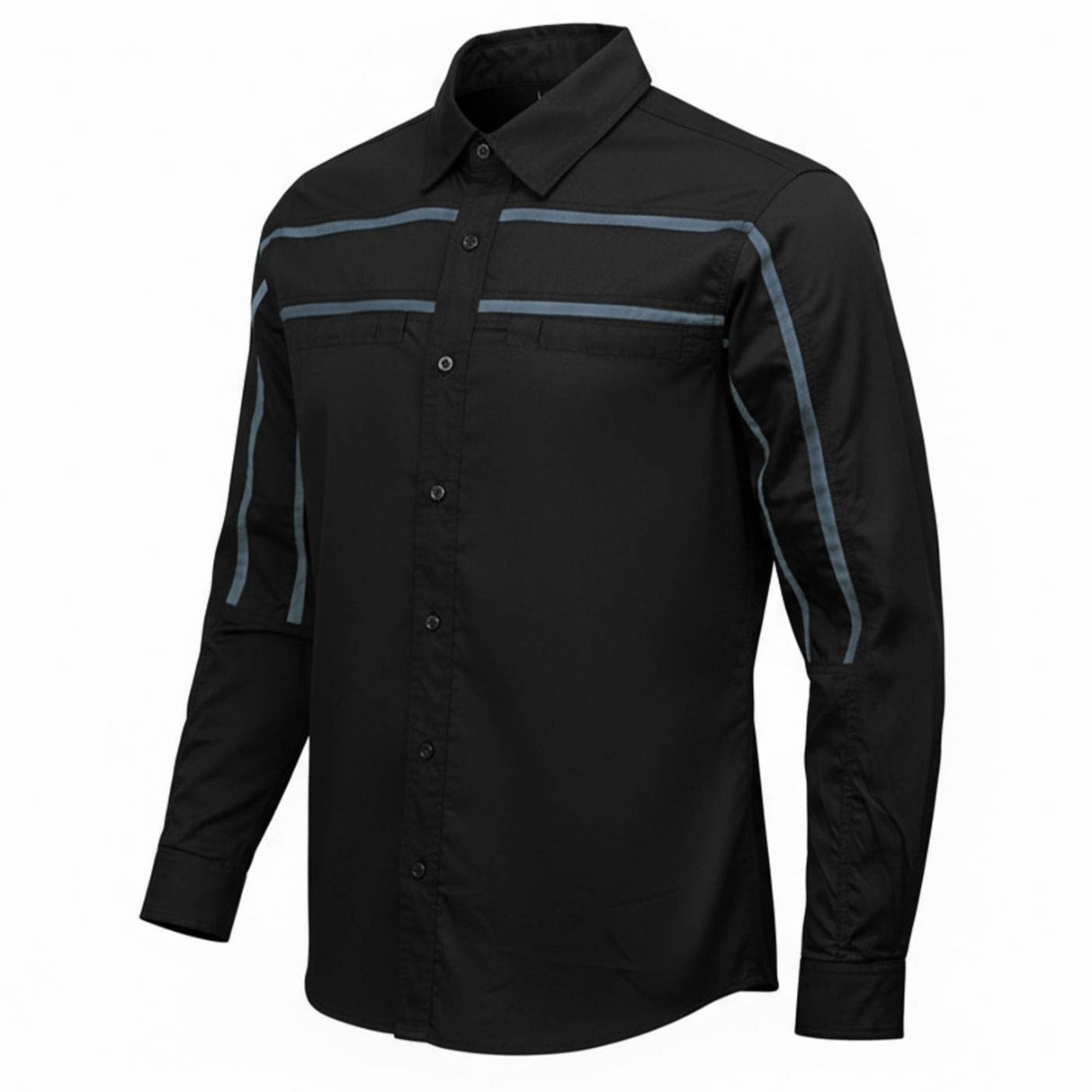 Men's "Octane" Long Sleeve Mechanic Shirt - Black with Grey Stripe - 50-50 Cotton Poly - MMCC16000