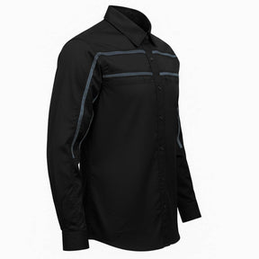 MMCC Men's Octane Long Sleeve Mechanic Shirt - Black with Grey Stripe - 50-50 Cotton Poly - MMCC16000
