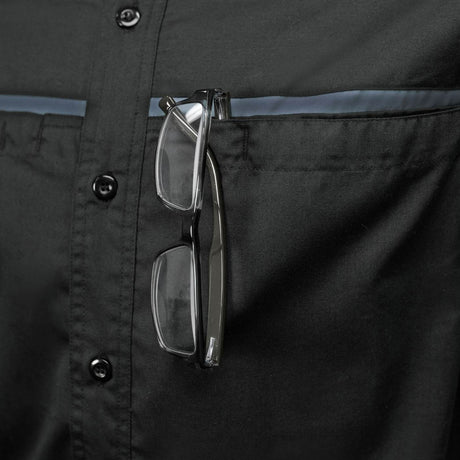 MMCC Men's Octane Long Sleeve Mechanic Shirt - Black with Grey Stripe - 50-50 Cotton Poly - MMCC16000